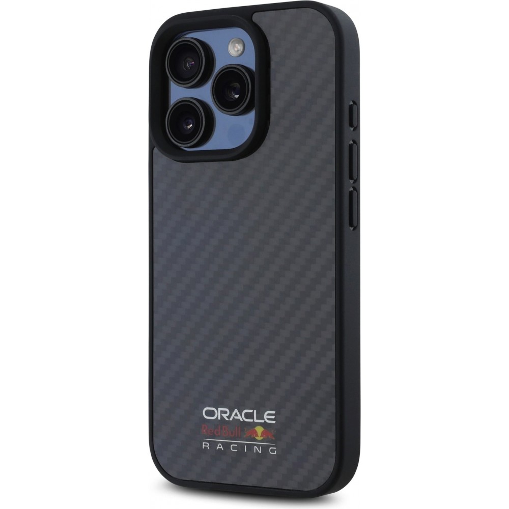 iPhone 16 Pro Max Case H&uuml;lle - Red Bull Racing Simple Carbon mit Logo MagSafe - Schwarz