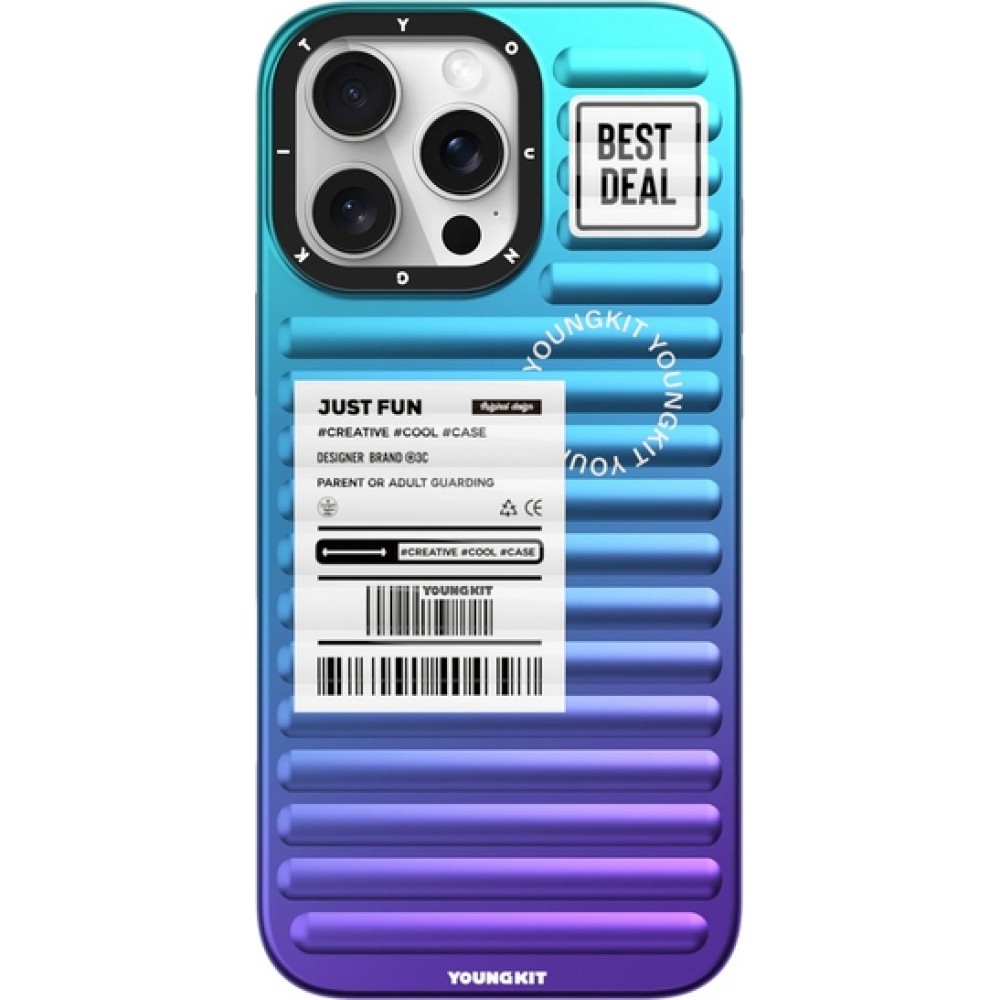 iPhone 16 Pro Case H&uuml;lle - Youngkit Glow Luggage-Inspired - Violett/blau