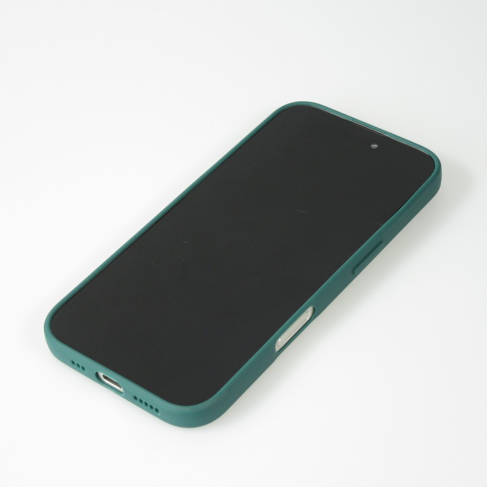iPhone 16 Case Hülle - Silikon Mat Herz gold - Dunkelgrün