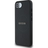 Coque iPhone 16e - Guess Classic Logo MagSafe en cuir grain&eacute; - Noir