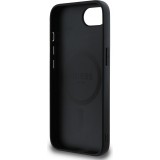 Coque iPhone 16e - Guess Classic Logo MagSafe en cuir grain&eacute; - Noir