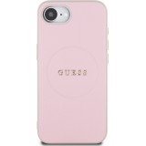 Coque iPhone 16e - Guess MagSafe classique logo PU grainé - Rose