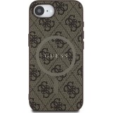 Coque iPhone 16e - Guess monogramme similicuir avec MagSafe int&eacute;gr&eacute; - Brun