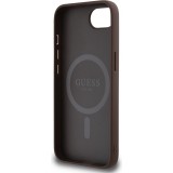 Coque iPhone 16e - Guess monogramme similicuir avec MagSafe int&eacute;gr&eacute; - Brun