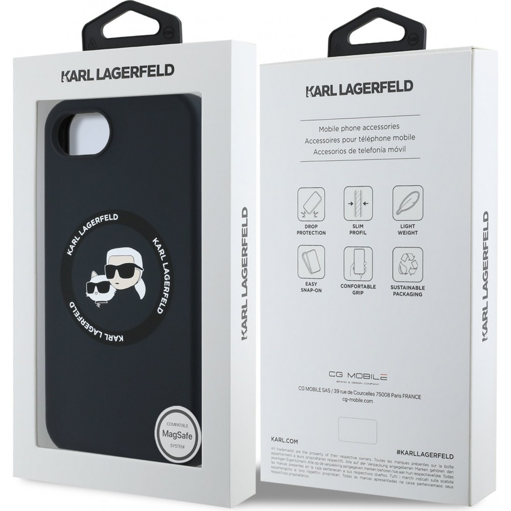 Coque iPhone 16e - Karl Lagerfeld et Choupette silicone Soft Touch avec MagSafe - Noir