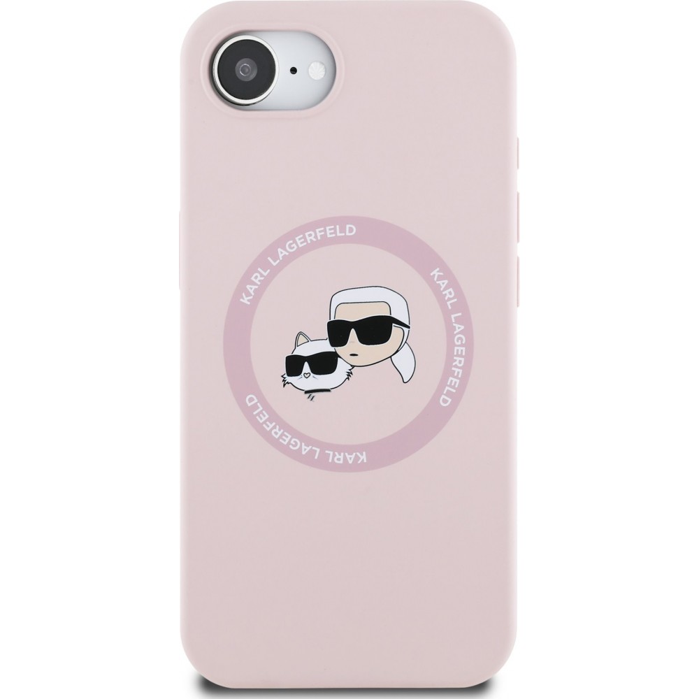 Coque iPhone 16e - Karl Lagerfeld et Choupette silicone Soft Touch avec MagSafe - Rose