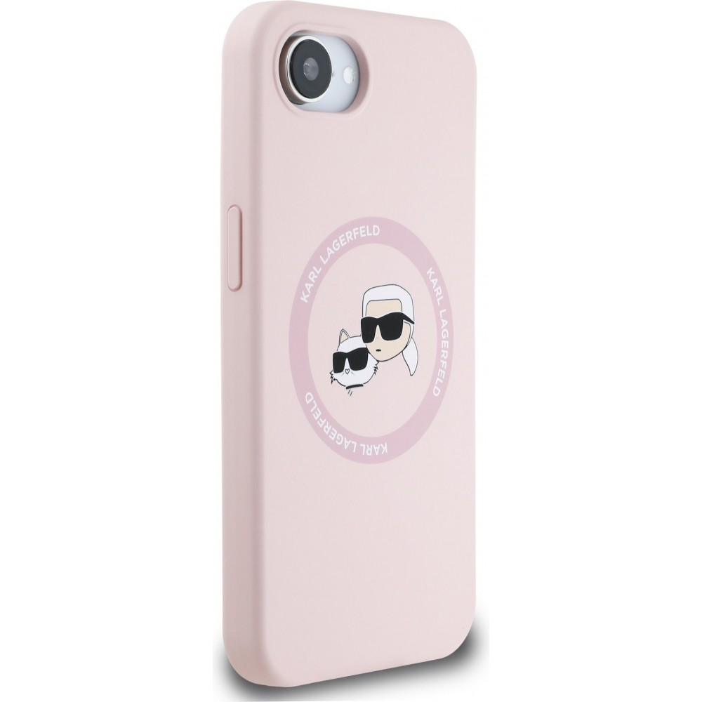 Coque iPhone 16e - Karl Lagerfeld et Choupette silicone Soft Touch avec MagSafe - Rose