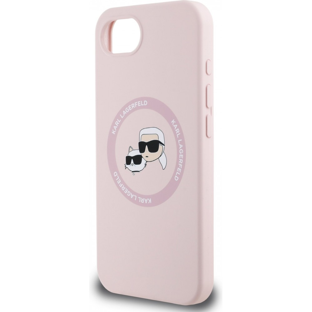 Coque iPhone 16e - Karl Lagerfeld et Choupette silicone Soft Touch avec MagSafe - Rose