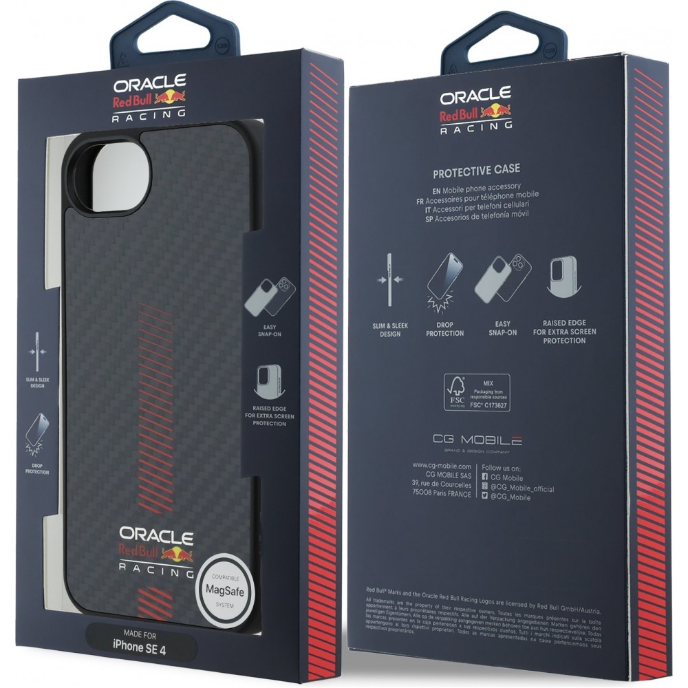 Coque iPhone 16e - Red Bull Racing Carbon Powerbar MagSafe - Noir