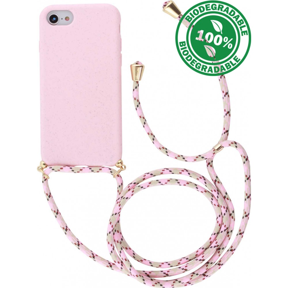 Coque iPhone 16e - Bio Eco-Friendly nature avec cordon collier - Rose