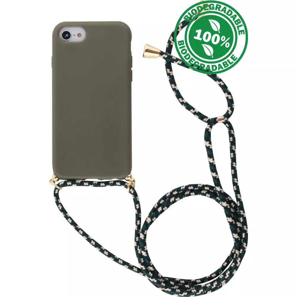 Coque iPhone 16e - Bio Eco-Friendly nature avec cordon collier - Vert foncé