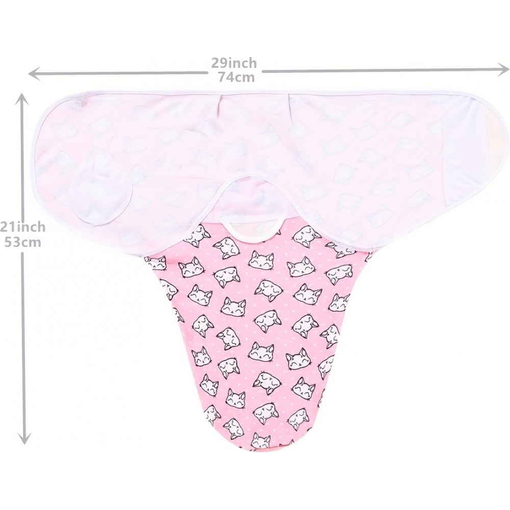 Couverture d'emmaillotage enveloppante sommeil pour bébé (0-3 mois) avec scratch velcro en coton doux - Points roses