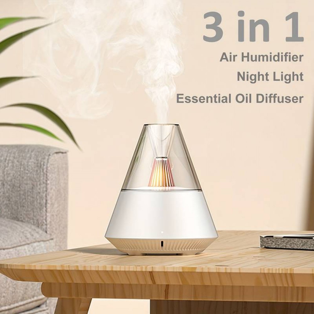 Diffusor für ätherische Öle 3 in 1 Luftbefeuchter & Nachtlicht Vulkan-Design + Fernbedienung - Weiss