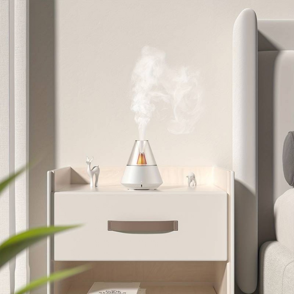 Diffusor für ätherische Öle 3 in 1 Luftbefeuchter & Nachtlicht Vulkan-Design + Fernbedienung - Weiss