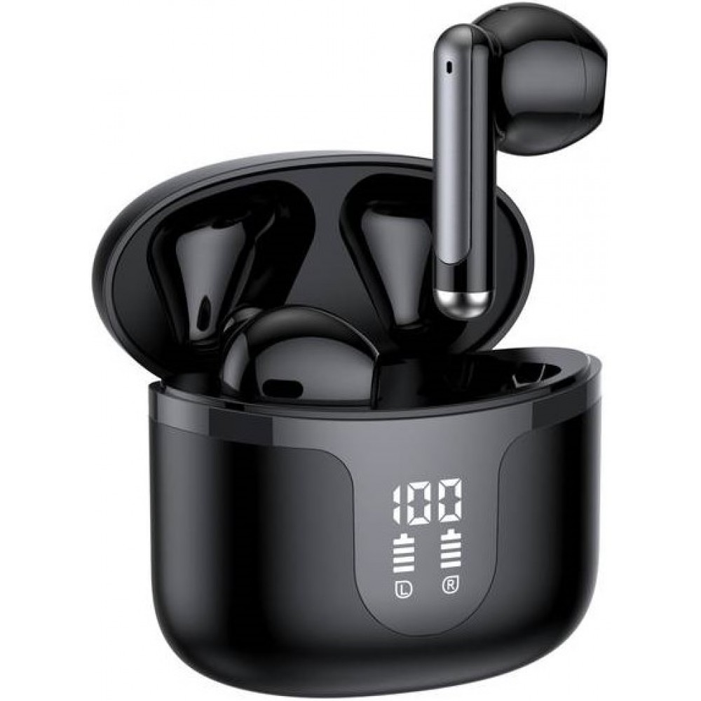 Bluetooth 5.3 In-Ear kabellose Kopfhörer - Ladeetui mit digitaler Batterie Anzeige, USB Type C - Schwarz