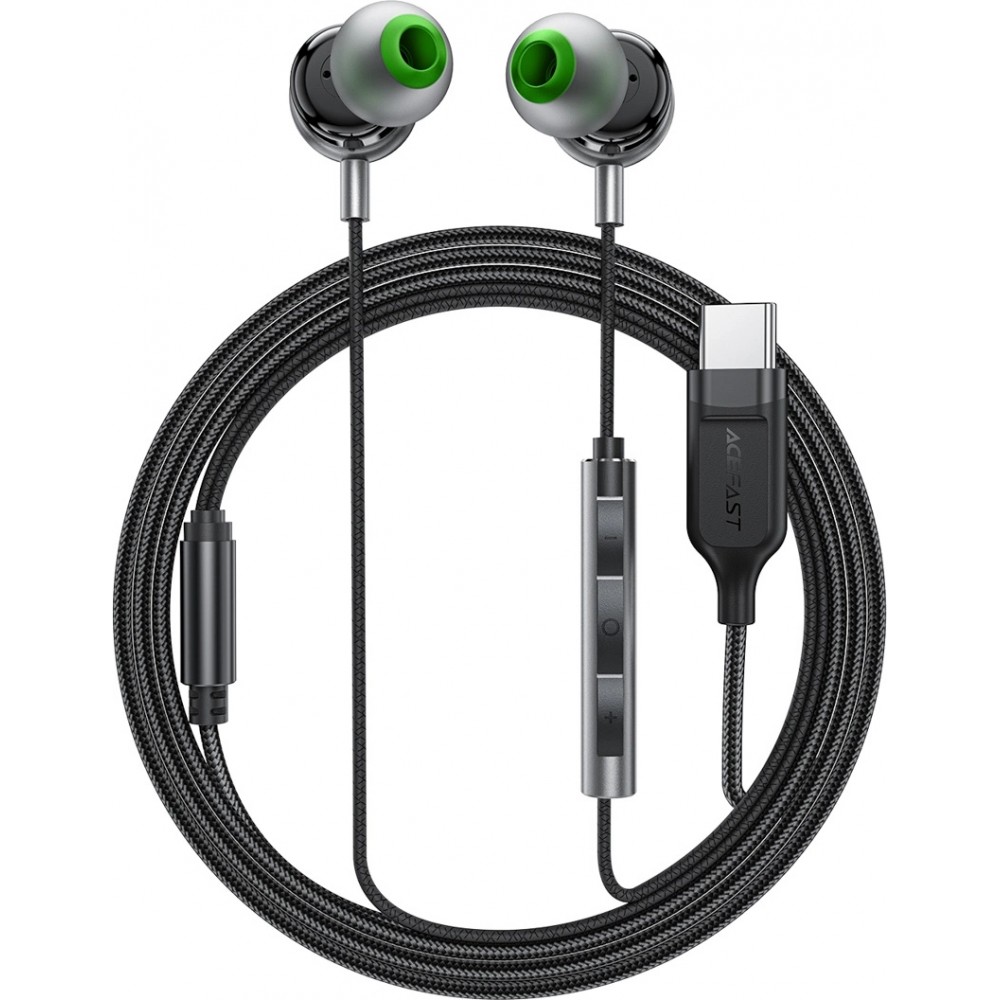 &Eacute;couteurs intra-auriculaires filaires USB-C 1.2m Acefast L5 avec embouts en silicone - Noir