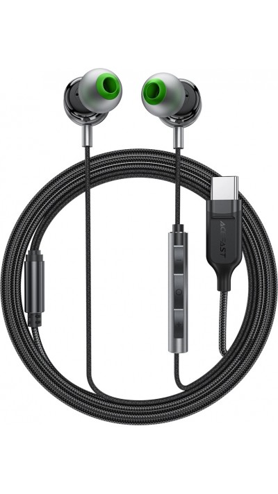 Écouteurs intra-auriculaires filaires USB-C 1.2m Acefast L5 avec embouts en silicone - Noir
