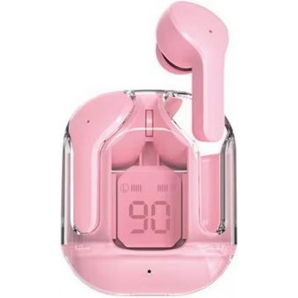 Ecouteurs sans fil Bluetooth 5.3 Crystal Pods TWS In-Ear transparents + affichage LED - Rose