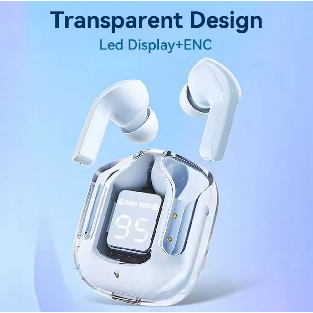 Ecouteurs sans fil Bluetooth 5.3 Crystal Pods TWS In-Ear transparents + affichage LED - Rose