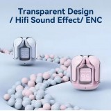 Ecouteurs sans fil Bluetooth 5.3 Crystal Pods TWS In-Ear transparents + affichage LED - Rose