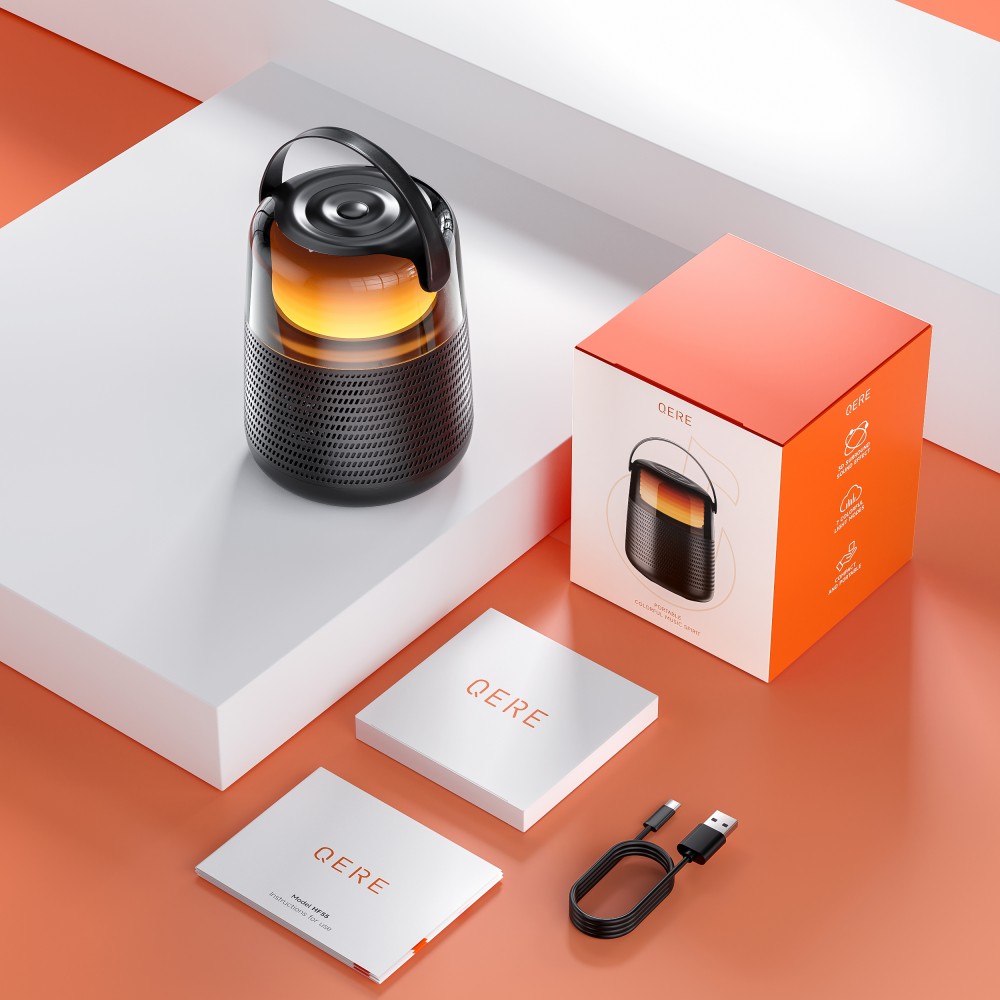 Enceinte Bluetooth 5.3 QERE HF55 20W 3D Surround Sound lumière LED IPX5 & USB-C - Noir