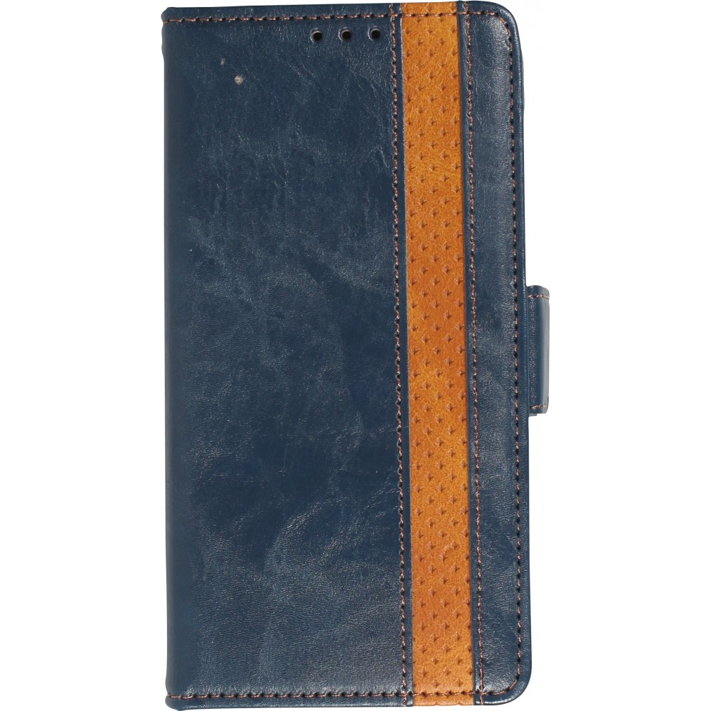 iPhone 11 Leder Tasche - Flip Wallet Echtleder mit Akzentstreifen & Kartenhalter - Blau