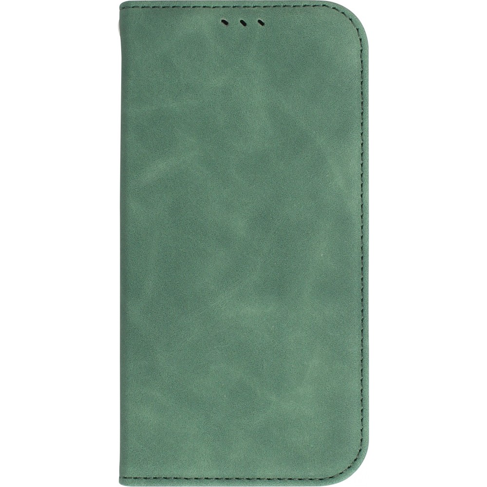 iPhone 15 Plus Leder Tasche - Flip Wallet vintage mit Magnetverschluss und Kartenhalter - Dunkelgrün