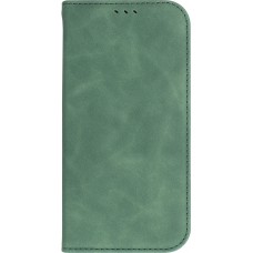 iPhone 15 Plus Leder Tasche - Flip Wallet vintage mit Magnetverschluss und Kartenhalter - Dunkelgrün
