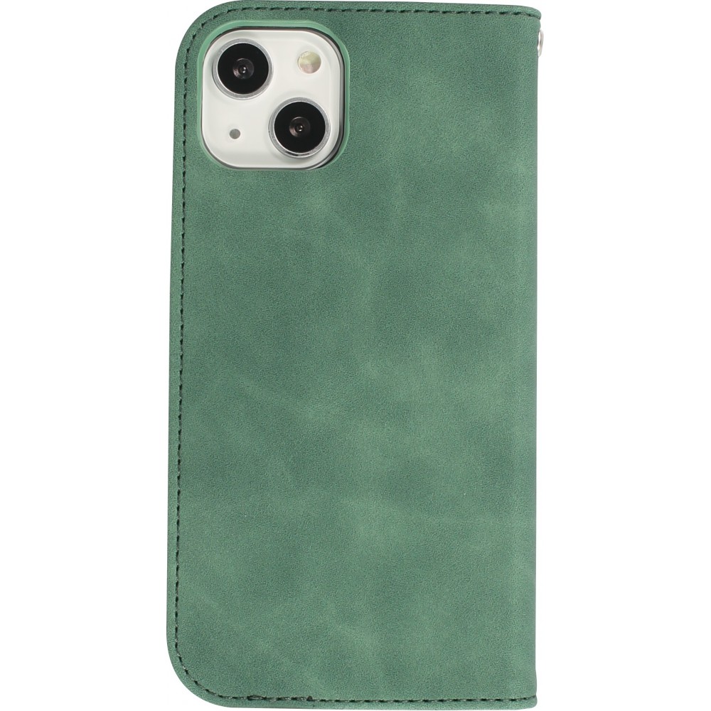 iPhone 15 Plus Leder Tasche - Flip Wallet vintage mit Magnetverschluss und Kartenhalter - Dunkelgrün
