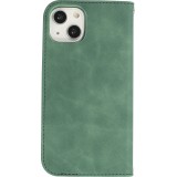 iPhone 15 Plus Leder Tasche - Flip Wallet vintage mit Magnetverschluss und Kartenhalter - Dunkelgrün