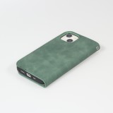 iPhone 15 Plus Leder Tasche - Flip Wallet vintage mit Magnetverschluss und Kartenhalter - Dunkelgrün