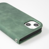 iPhone 15 Plus Leder Tasche - Flip Wallet vintage mit Magnetverschluss und Kartenhalter - Dunkelgrün