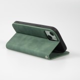 iPhone 15 Plus Leder Tasche - Flip Wallet vintage mit Magnetverschluss und Kartenhalter - Dunkelgrün