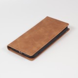 Etui cuir iPhone 17e / 16e - Flip Wallet vintage avec fermeture aimantée et compartiment cartes - Brun
