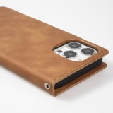 Etui cuir iPhone 17e / 16e - Flip Wallet vintage avec fermeture aimantée et compartiment cartes - Brun