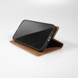Etui cuir iPhone 17e / 16e - Flip Wallet vintage avec fermeture aimantée et compartiment cartes - Brun