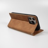 Etui cuir iPhone 17e / 16e - Flip Wallet vintage avec fermeture aimantée et compartiment cartes - Brun