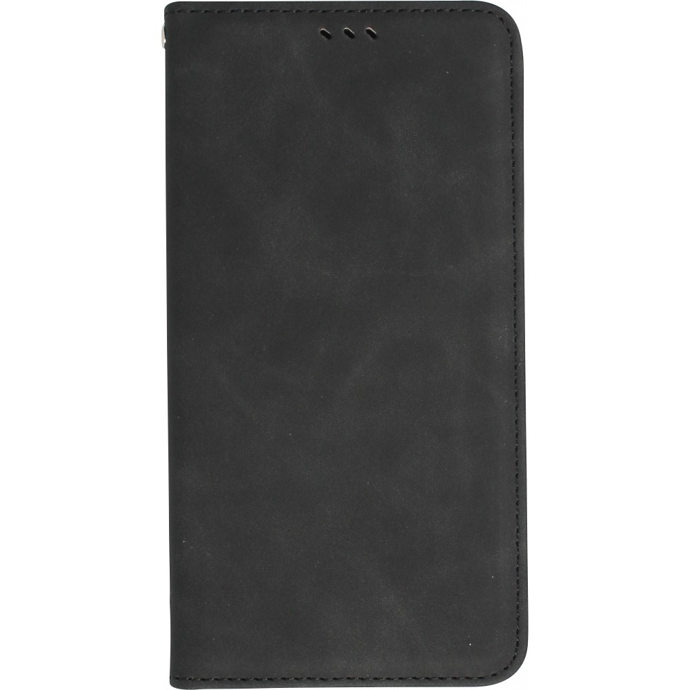 Etui cuir iPhone 17e / 16e - Flip Wallet vintage avec fermeture aimantée et compartiment cartes - Noir