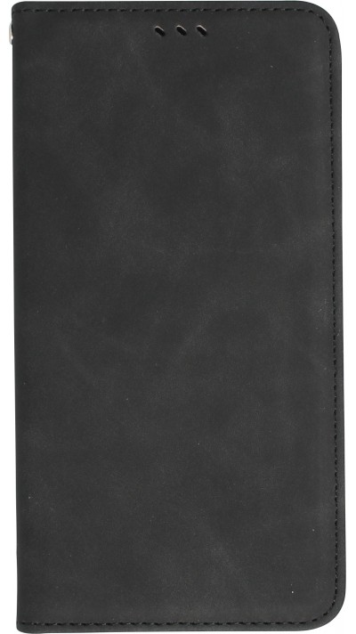 iPhone 16e Leder Tasche - Flip Wallet vintage mit Magnetverschluss und Kartenhalter - Schwarz