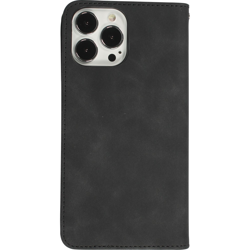 Etui cuir iPhone 17e / 16e - Flip Wallet vintage avec fermeture aimantée et compartiment cartes - Noir