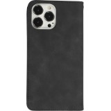 Etui cuir iPhone 17e / 16e - Flip Wallet vintage avec fermeture aimantée et compartiment cartes - Noir