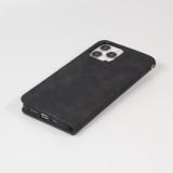 Etui cuir iPhone 17e / 16e - Flip Wallet vintage avec fermeture aimantée et compartiment cartes - Noir
