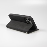 Etui cuir iPhone 17e / 16e - Flip Wallet vintage avec fermeture aimantée et compartiment cartes - Noir