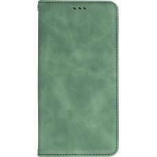 Etui cuir iPhone 17e / 16e - Flip Wallet vintage avec fermeture aimantée et compartiment cartes - Vert foncé
