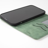 Etui cuir iPhone 17e / 16e - Flip Wallet vintage avec fermeture aimantée et compartiment cartes - Vert foncé
