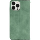 Etui cuir iPhone 17e / 16e - Flip Wallet vintage avec fermeture aimantée et compartiment cartes - Vert foncé