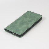 Etui cuir iPhone 17e / 16e - Flip Wallet vintage avec fermeture aimantée et compartiment cartes - Vert foncé