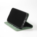 Etui cuir iPhone 17e / 16e - Flip Wallet vintage avec fermeture aimantée et compartiment cartes - Vert foncé