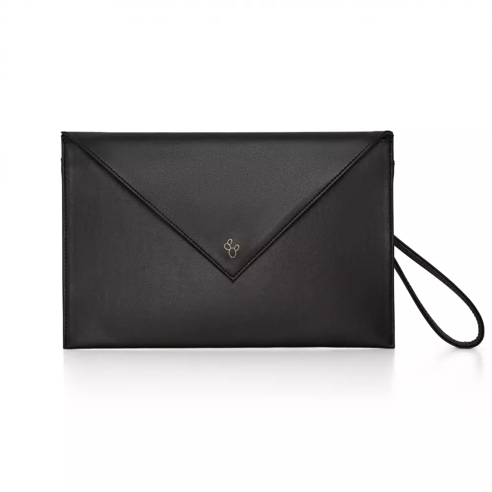 First Pochette Mini-Handtasche aus echtem Kaktusleder und 2 integrierten Riemen - Schwarz
