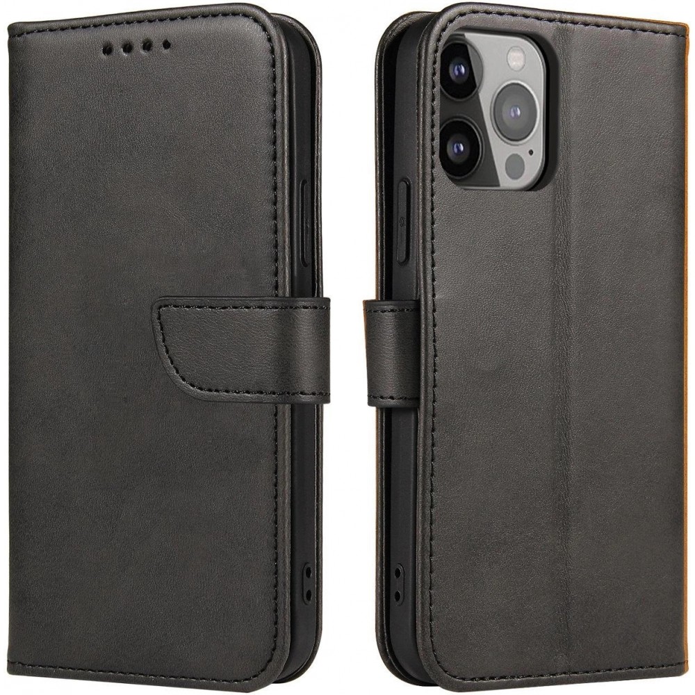 Galaxy S25 Case Hülle - Leder Flip Case mit Magnetverschluss - Schwarz
